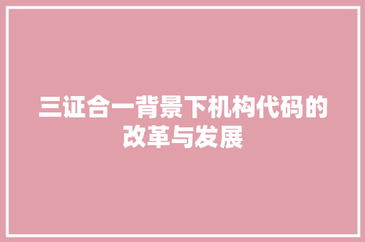 三证合一背景下机构代码的改革与发展