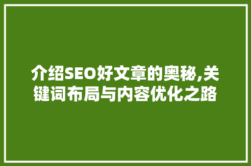 介绍SEO好文章的奥秘,关键词布局与内容优化之路
