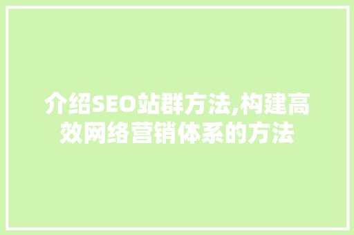 介绍SEO站群方法,构建高效网络营销体系的方法