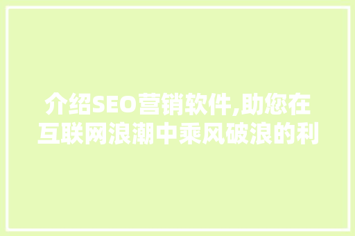 介绍SEO营销软件,助您在互联网浪潮中乘风破浪的利器