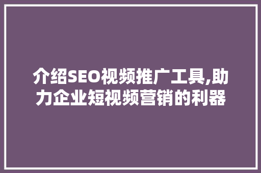 介绍SEO视频推广工具,助力企业短视频营销的利器