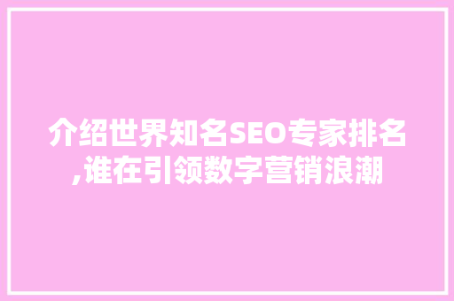 介绍世界知名SEO专家排名,谁在引领数字营销浪潮