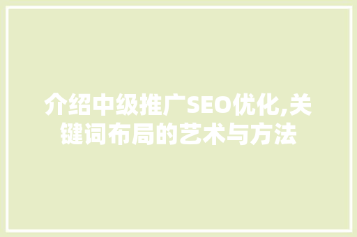 介绍中级推广SEO优化,关键词布局的艺术与方法