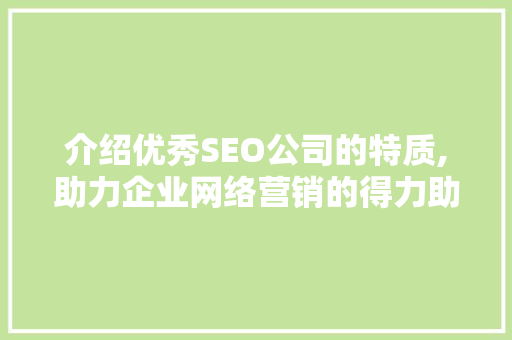 介绍优秀SEO公司的特质,助力企业网络营销的得力助手