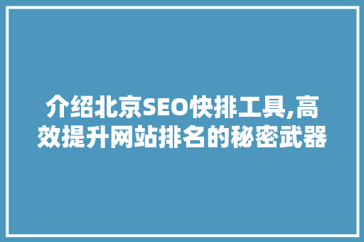 介绍北京SEO快排工具,高效提升网站排名的秘密武器