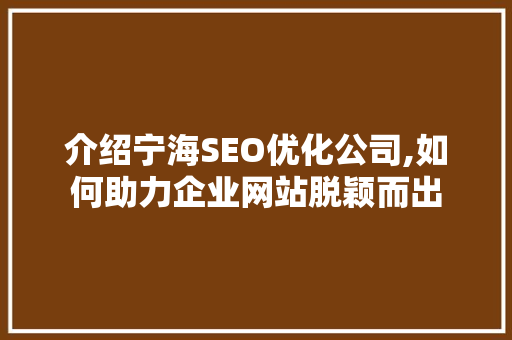 介绍宁海SEO优化公司,如何助力企业网站脱颖而出