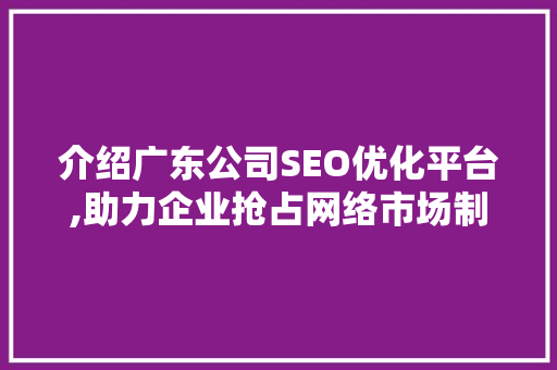 介绍广东公司SEO优化平台,助力企业抢占网络市场制高点