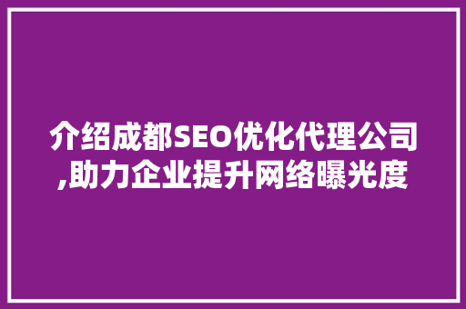 介绍成都SEO优化代理公司,助力企业提升网络曝光度的秘密武器