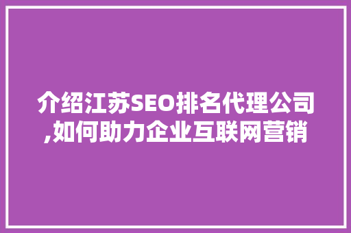 介绍江苏SEO排名代理公司,如何助力企业互联网营销腾飞