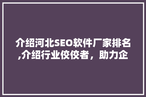 介绍河北SEO软件厂家排名,介绍行业佼佼者，助力企业互联网营销