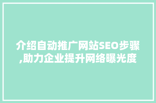介绍自动推广网站SEO步骤,助力企业提升网络曝光度