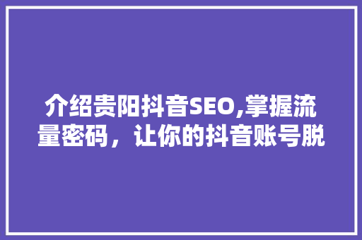 介绍贵阳抖音SEO,掌握流量密码，让你的抖音账号脱颖而出