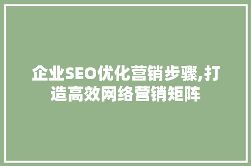 企业SEO优化营销步骤,打造高效网络营销矩阵