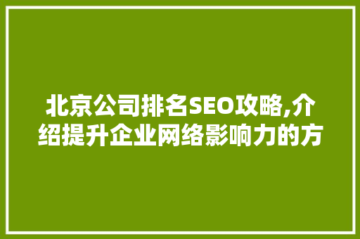 北京公司排名SEO攻略,介绍提升企业网络影响力的方法