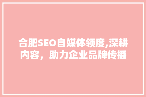 合肥SEO自媒体领度,深耕内容，助力企业品牌传播