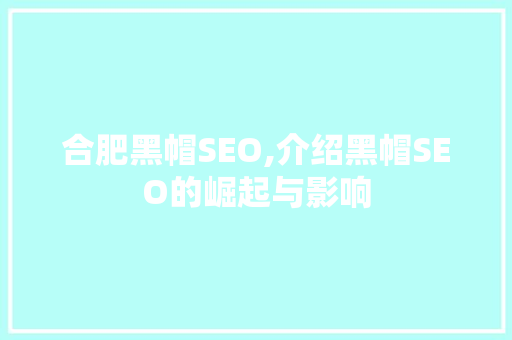合肥黑帽SEO,介绍黑帽SEO的崛起与影响