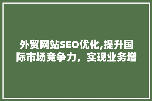外贸网站SEO优化,提升国际市场竞争力，实现业务增长新突破