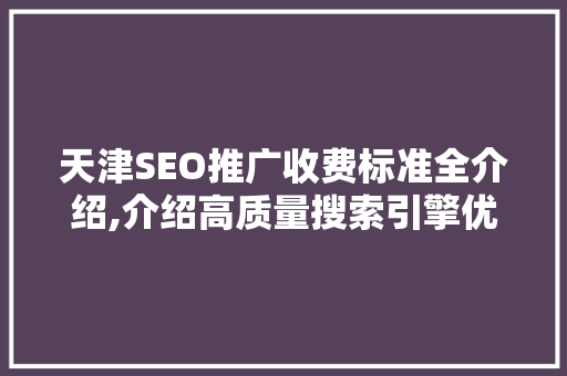 天津SEO推广收费标准全介绍,介绍高质量搜索引擎优化服务成本