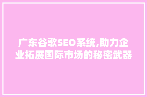 广东谷歌SEO系统,助力企业拓展国际市场的秘密武器