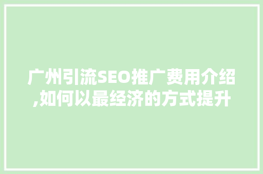 广州引流SEO推广费用介绍,如何以最经济的方式提升网站流量