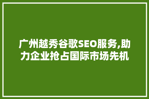 广州越秀谷歌SEO服务,助力企业抢占国际市场先机