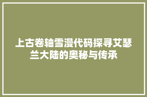 上古卷轴雪漫代码探寻艾瑟兰大陆的奥秘与传承