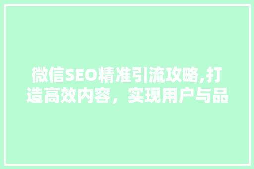 微信SEO精准引流攻略,打造高效内容，实现用户与品牌的双赢
