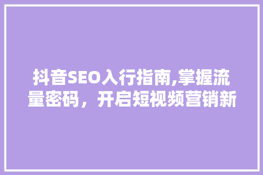抖音SEO入行指南,掌握流量密码，开启短视频营销新篇章