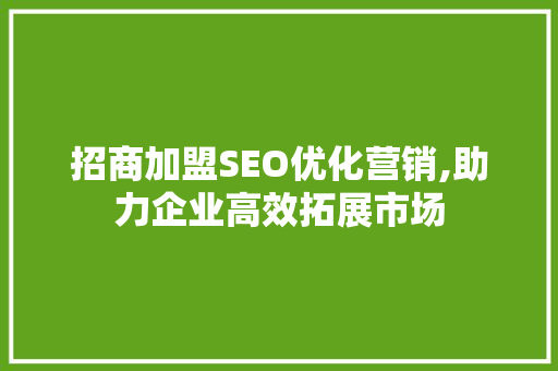招商加盟SEO优化营销,助力企业高效拓展市场