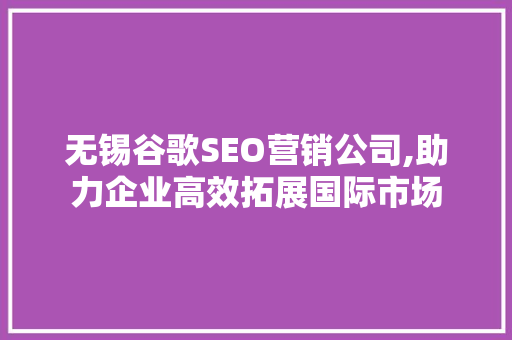 无锡谷歌SEO营销公司,助力企业高效拓展国际市场