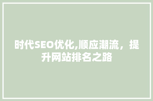 时代SEO优化,顺应潮流，提升网站排名之路