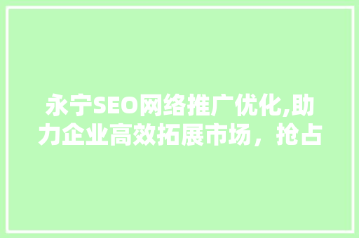 永宁SEO网络推广优化,助力企业高效拓展市场，抢占互联网先机