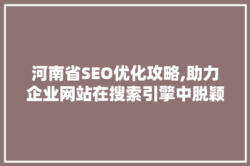 河南省SEO优化攻略,助力企业网站在搜索引擎中脱颖而出