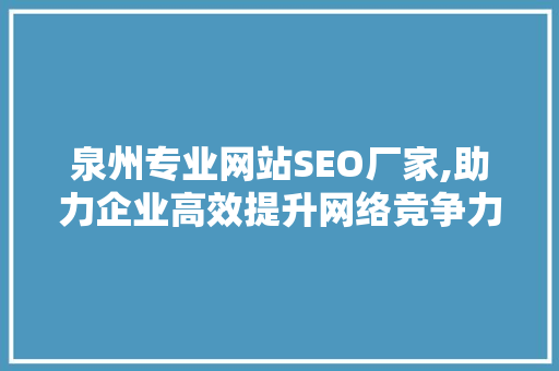 泉州专业网站SEO厂家,助力企业高效提升网络竞争力