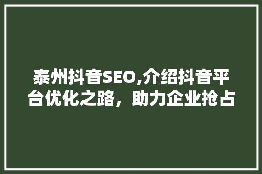 泰州抖音SEO,介绍抖音平台优化之路，助力企业抢占流量高地