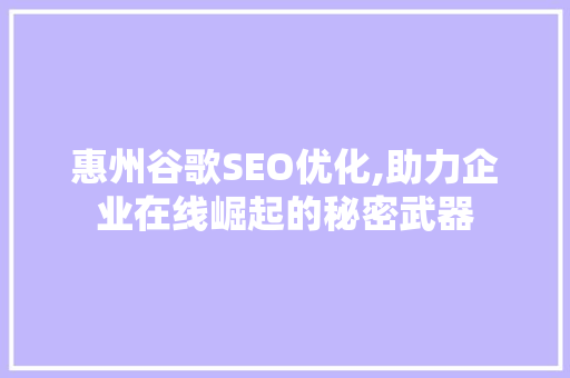惠州谷歌SEO优化,助力企业在线崛起的秘密武器