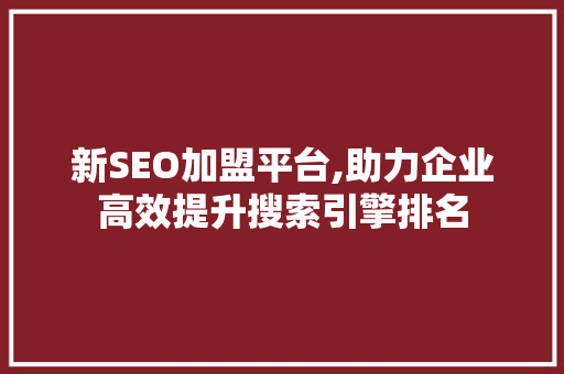 新SEO加盟平台,助力企业高效提升搜索引擎排名