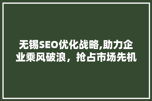 无锡SEO优化战略,助力企业乘风破浪，抢占市场先机