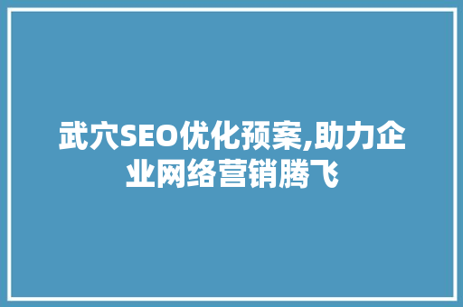 武穴SEO优化预案,助力企业网络营销腾飞