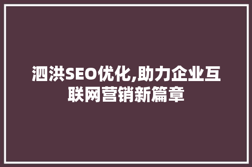 泗洪SEO优化,助力企业互联网营销新篇章