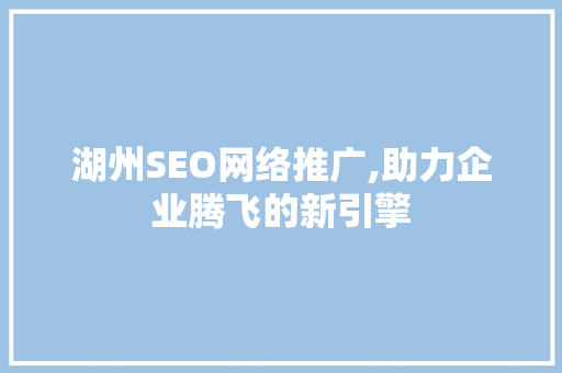 湖州SEO网络推广,助力企业腾飞的新引擎