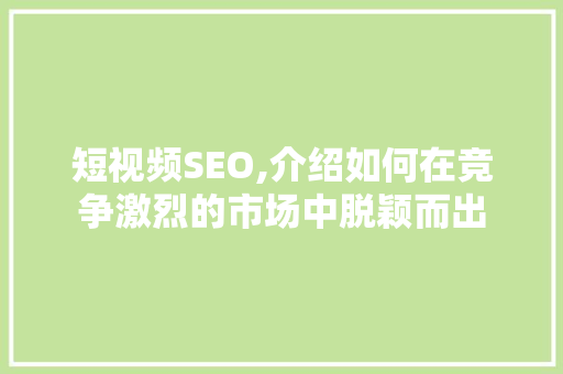 短视频SEO,介绍如何在竞争激烈的市场中脱颖而出