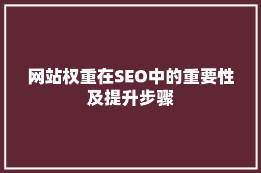 网站权重在SEO中的重要性及提升步骤