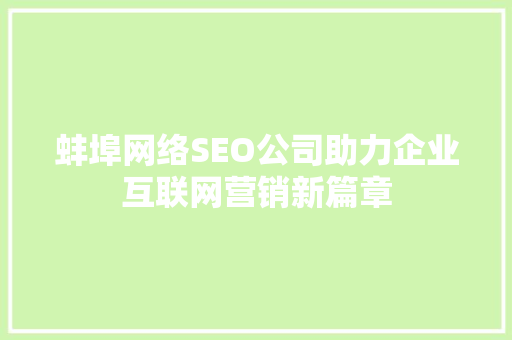 蚌埠网络SEO公司助力企业互联网营销新篇章
