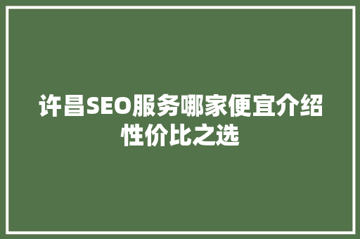 许昌SEO服务哪家便宜介绍性价比之选