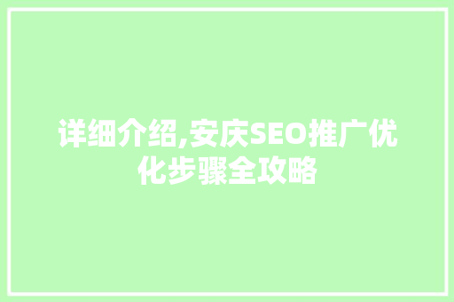 详细介绍,安庆SEO推广优化步骤全攻略