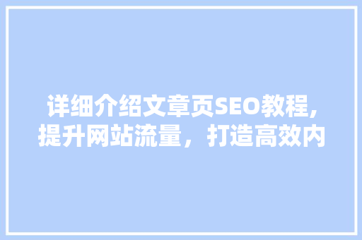 详细介绍文章页SEO教程,提升网站流量，打造高效内容营销步骤