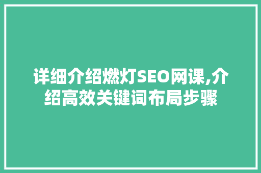 详细介绍燃灯SEO网课,介绍高效关键词布局步骤