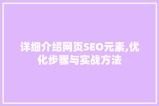 详细介绍网页SEO元素,优化步骤与实战方法