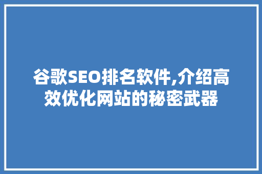 谷歌SEO排名软件,介绍高效优化网站的秘密武器